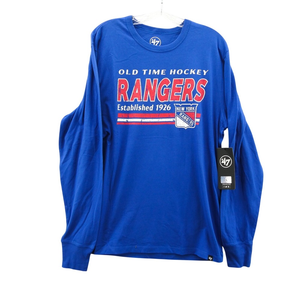 47 Brand Shirt Mens Medium New York Rangers Blue Old Time Hockey Cotton NHL New